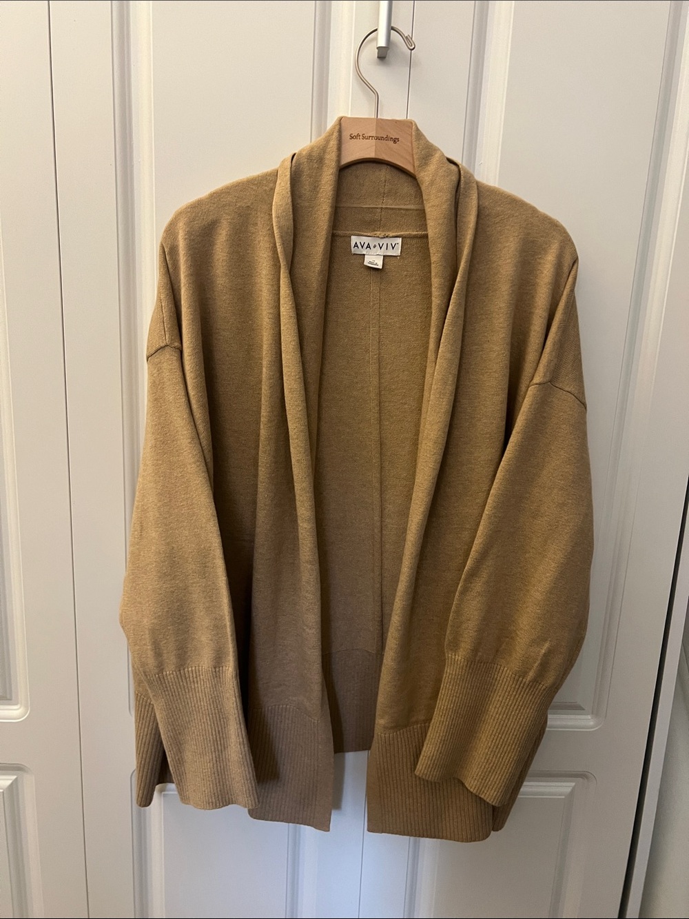 Ava & Viv Tan Open-Front Shawl Collar Cardigan